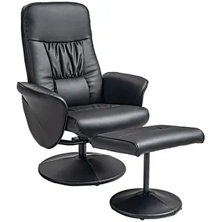 Homcom Relaxsessel mit Hocker, Fernsehsessel, TV Sessel mit Liegefunktion, Kunstleder , Schwarz , Metall , 76x101x81 cm , Wohnzimmer, Sessel, Relaxsessel