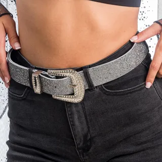 Chaks - Gürtel für Damen aus Kunstleder, Strass, Glitzer Western Cowgirl, Bling, Taillengürtel für Jeans