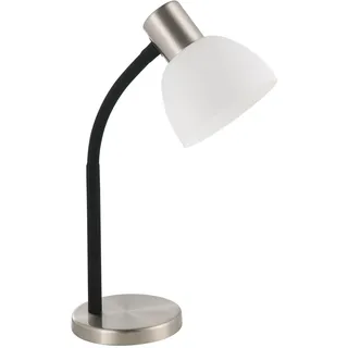 EGLO Tischlampe Macere, Tischleuchte für Büro und Schlafzimmer, Schreibtischlampe aus Metall in Silber und Glas in Weiß, Nachttischlampe mit E14 Fassung