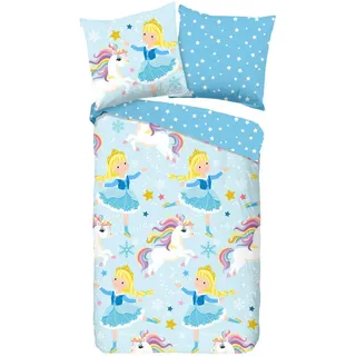Kinderbettwäsche , Blau , Textil , Einhorn , 135x200 cm , atmungsaktiv, angenehm wärmend , Heimtextilien, Bettwäsche & Leintücher, Kinderbettwäsche