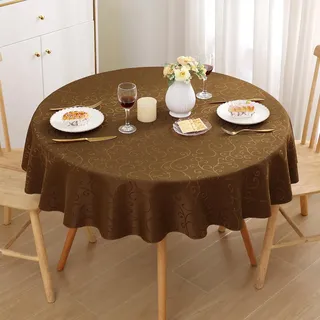 Homaxy Tischdecke Abwaschbar Rund 140cm Polyester Tischtuch Tafeldecke Jacquard Tischwäsche Ornamente Schmutzabweisend Pflegeleicht, Braun