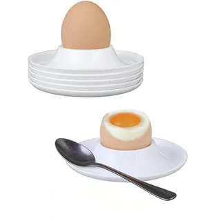 Eierbecher 6er Set aus Kunststoff – Stapelbar, weiß, bruchsicher, lebensmittelecht & spülmaschinenfest bis 80°C – Als eierbecher lustig, eierbecher kinder und praktischer Eierhalter für Frühstück & Cam