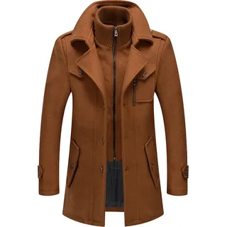 Herren Wintermantel, Slim Fit Zweiteiliger Mantel für Business und Freizeit, Wollmantel mit Stehkragen Peacoat und Warmer Integrierter Innenjacke, Herren, Kamel, M