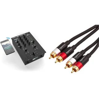 Reloop RMX-10 BT 2-Kanal Bluetooth DJ-Mixer mit eingebauter Bluetooth-Konnektivität, schwarz & Amazon Basics 2-Stecker- bis 2-Stecker-Cinch-Audiokabel - 1,22 Meter