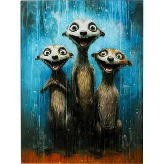 Kare Design Wandbild Singing Meerkats, Blau, Rechteckig, Glasbild, 4mm ESG Sicherheitsglas, Tierisches Design, Erdmännchen, Wandkunst, Bild, Schlafzimmer, Glas, Polypropylen, 80x60 cm (H/B)