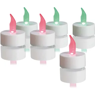 hellum LED Teelichter 6er Set mit automatischem Farbwechsel RGB für innen | elektrische Teelichter batteriebetrieben für innen (CR2032, inkl.), LED Kerzen klein 4x4cm, bunt für Tischdekoration 520422