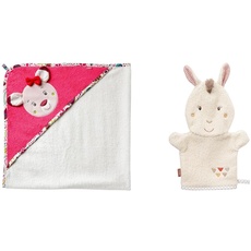 Fehn Badetuch Baby Sweetheart - Badehandtuch Kinder Poncho aus Baumwolle & Waschlappen Lama - Waschhandschuh mit Tiermotiv