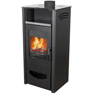 ABC-Design EEK A Kaminofen ABC Quadro Inox Holzofen 9,5 kW mit Mehrfachbelegung Kamin Ofen Holz Holzofen Werkstattofen Heizofen - Schwarz/Silber