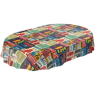 ANRO Wachstuchtischdecke abwaschbar Oval 140 x 220 cm Rot