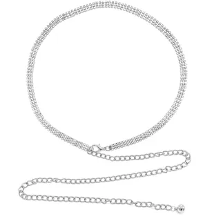 BUOKSLLY Glitter Belt Rhinestone Chain Belt Women's Silver Crystal Belt | Suitable for Evening Dress, Kettengürtel, Goldener Gürtel, Abendkleid Damen Lang Glitzer, Breiter Gürtel