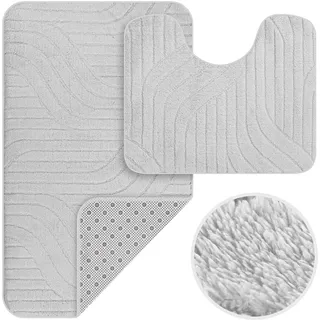 HOMELUX 2-teiliges Badematten-Set, rutschfeste Badvorleger | 60 x 100 cm Badteppich + 60 x 50 cm WC-Vorleger mit Ausschnitt, weiche flauschige Badezimmerteppiche, Silbergrau, 2BL