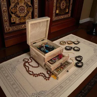 Handgeschnitzt Mango Holz Indisch Schmuckkästchen 15x15x11cm/9x6