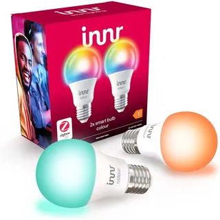 innr Zigbee E27 Smart Lampe, funktioniert mit Alexa und Hue* (Bridge erforderlich), White & Color, 16 Millionen Farben, Smart Glühbirne E27 dimmbar, Smart Home Lampe, 2-Pack