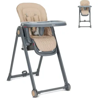 Lorelli Kinderhochstuhl PARTY Rollen Höhe Lehne Fußstütze Tisch sind einstellbar beige grau - Beige
