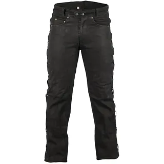 MDM Biker Lederhose in Nubuk Leder schwarz, Geschnürte Lederhose für Herren, Punk-Stil, Motorrad-Enthusiasten, Schwarz, Lederjeans