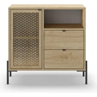 CALICOSY - Kleines Sideboard 1 Tür, 1 Fach und 2 Schubladen B80 cm - Inca - Hellbraun