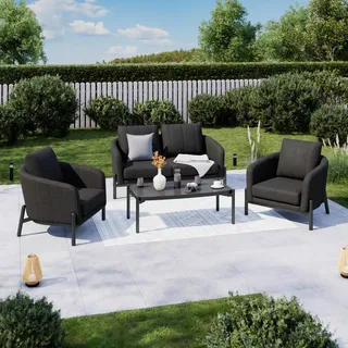 Ambia Garden Loungegarnitur , Anthrazit , Metall, Glas, Textil , 4-teilig , Füllung: Schaumstoff,Schaumstoffflocken , Rundrohr , Gartenmöbel, Loungemöbel, Loungegarnituren