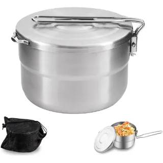 Lixada Camping Topf, Camping kochgeschirr 1.5L Edelstahl Set Faltbare Camping Kochtopf Outdoor Geschir Set mit Deckel und klappbarem Griff Outdoor Topf Große Kapazität für Camping, Wandern, Picknick