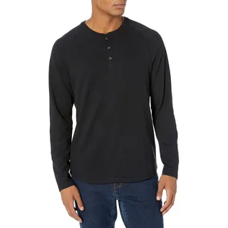 Amazon Essentials Herren Henley-Shirt mit langen Ärmeln und normaler Passform (erhältlich in Übergrößen), Schwarz, XXL