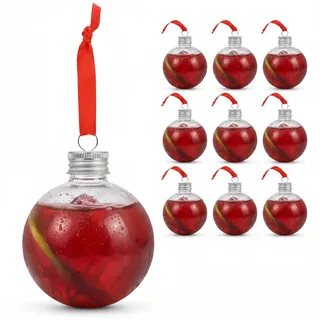 10 Stück Befüllbare Alkohol-Baum-Ornamente: 250 ml Kugel Anhänger Kunststoff Transparent Süßigkeiten Weihnachten Hochzeit Dekoration 3,54 x 3,07 x 3,07 Zoll