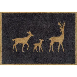 Fußmatte TURTLE MAT "Deer Family Gold", bunt, B:60cm H:9mm L:85cm, Baumwolle, Teppiche, Fußmatte, waschbar und trocknergeeignet