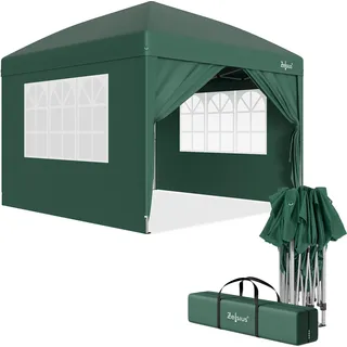 Zelsius Faltbarer Pavillon 3x3 m mit Seitenwänden, Grün, Faltpavillon UV30, Gartenzelt faltbar - Grün