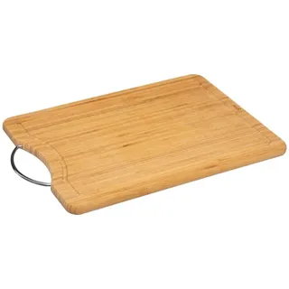 Premium Schneidebrett aus Bambus, 40 x 30 x 1,8 cm, mit Saftrille + Stahl Griff