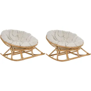 BELIANI Schaukelstuhl 2er Set Natur / Beige aus Rattan mit Kissen Boho Stil Indoor Outdoor - Beige