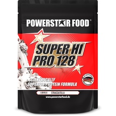 Powerstar SUPER HI PRO 128 | Mehrkomponenten Protein-Pulver Stracciatella 1kg | Höchstmögliche Biologische Wertigkeit | Eiweiß-Pulver mit 80% Protein i.Tr. | Protein-Shake zum Muskelaufbau