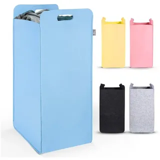 HENNEZ Wäschekorb Filz schmal zusammenklappbar - Wäschesack Groß für Schmutzwäsche Wäschetonne Wäschetasche Großer Wäschesammler Filz - Schmaler Raumspar Wäschekorb Faltbar Stoff Blau Waschkorb