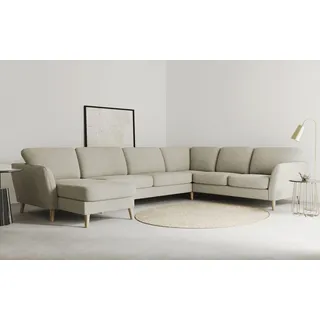 Home Affaire Wohnlandschaft »MARSEILLE XXL 349cm, U-Form, Ottomane rechts/links wählbar« Massivholzbeine Eiche, Landhausstil, Wellenunterfederung, grau