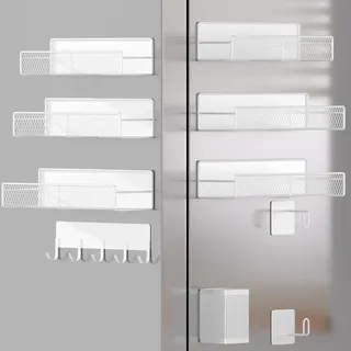 DTUQYX Magnetisches Gewürzregal für Kühlschrank, 10 Stück, Metall, magnetisches Regal, beweglicher Gewürz-Organizer mit Hakenleiste, Papierhandtuchhalter, Küchenutensilienhalter, starke magnetische