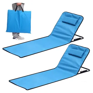 2 Stück Strandliege Klappbar Leicht,Tragbare Liege Strand,Strandmatte mit Rückenlehne Verstellbar,Sonnenmatte Klappbar mit Tragetasche und Praktisches Staufach,für Strand,Pool,Garten & Terrasse