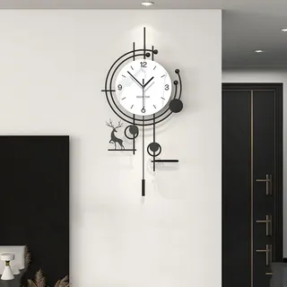 TWFJEL Modern Nordischer Stil Wanduhr Kreativ Minimalistisch Dekorative Wanduhren Leise ohne Tickgeräusche Batteriebetrieben Pendeluhr Mit Ablage für Wohnzimmer Schlafzimmer Büro Küche, 36 * 72 cm