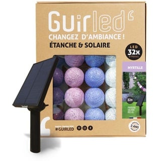 GuirLED - Lichterkette für den Außenbereich mit Kugeln, LED, wasserdicht IP65 – Solarpanel mit hoher Effizienz – automatischer On/Off – 32 Kugeln, 6 m – Blaubeere