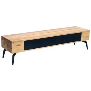 Livetastic Lowboard , Naturfarben, Schwarz , Holz, Metall , Eiche , furniert, massiv , 2 Schubladen , 160x38x40 cm , Holzmöbel, Wohnwände Holz, Lowboards Holz