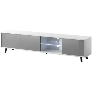 Selsey Galhad – TV-Lowboard Weiß Matt/Grau Hochglanz mit weißer LED-Beleuchtung 175 cm breit