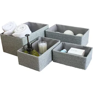 La Jolíe Muse Aufbewahrungskörbe Set 4 – Flechtkorb Papierbehälter zur Aufbewahrung, Makeup-Boxen für Schrank Bad Schlafzimmer Wohnzimmer Grau