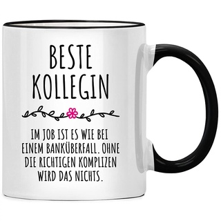 SENESS Beste Kollegin Im Job ist es wie bei Banküberfall Tasse mit Spruch lustig, Lieblingskollegin Geschenk, Abschiedsgeschenk Kollegen Jobwechsel, Kaffeebecher Kaffeetasse Team Büro Arbeit