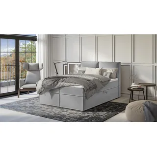 S-STYLE MÖBEL - Vortex - Modernes Boxspringbett 140x200 mit Topper und Bettkästen aus Grau Luxusmicrofaser, B/T/H: 140 cm / 218 cm / 103 cm - Grau