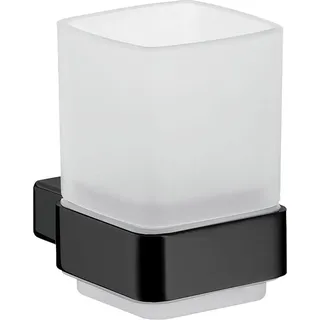 EMCO Loft Glashalter mit 1 Glas zur Wandmontage, eleganter Zahnbürstenhalter aus Aluminium und Kristallglas, hochwertiger Zahnputzbecher, schwarz matt und satiniert