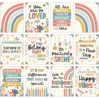Carson Dellosa We Belong 12-teiliges Poster, motivierend, 21,6 x 27,9 cm, Wandkunst mit Regenbögen und positiven Bestätigungen für Pinnwand, Tür, Boho-Dekor, Klassenzimmer, Spielzimmer-Dekor
