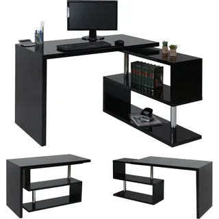 Mendler Design Eckschreibtisch HWC-A68, Bürotisch Schreibtisch, hochglanz drehbar 120x60cm ~ schwarz