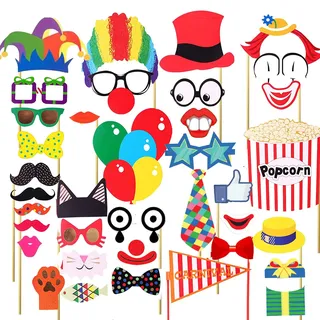 Veewon 36pcs lustige Partei Fotorequisiten DIY Installationssatz-rote Nasen-Zirkus-Clown-Cosplay-Fotographie-Stütze für Karnevals-Partei, Hochzeit, Geburtstag und Abschlussfeier