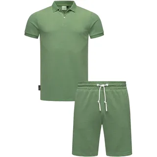Hausanzug RAGWEAR "Poloshirt Set Porpi", Herren, Gr. M, grün (dusty grün), Obermaterial: 50% Baumwolle CO. 50% Polyester PES., Homewear-Sets Hausanzug