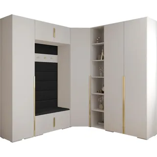 MEBLE KRYSPOL Inova 1 Möbelset Garderobe, 236,7x371,7x47cm - Weiß, Manila 18, Gold