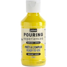 Pébéo Pouring Experiences Acrylfarbe zum Gießen-Gebrauchsfertig und Vorgemischt-Ideal für Fluid Art, acryl, Primärgelb, 118 ml, 118 Milliliter