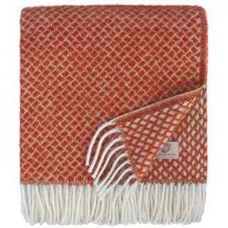 Linen & Cotton Warme Weiche Decke Wolldecke Wohndecke Kuscheldecke Sofia mit Fransen -100% Reine Neuseeland Wolle, Terracotta Orange Rot (130 x170cm) Plaid Couch Sofa Bett Blanket Schurwolle Lammwolle