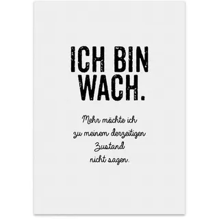 TypeStoff Kunstdruck, Poster mit Spruch – ICH BIN WACH – Typografie-Bild auf hochwertigem Karton - Plakat, Druck, Print, Wandbild - KD-00269-M
