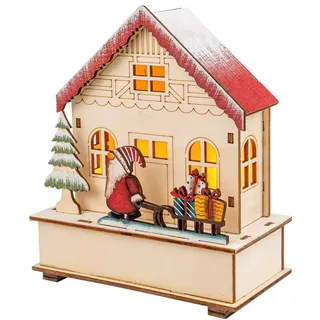Ideen mit Herz | LED-Haus mit Wichtel | Miniatur-Häuschen | Weihnachtsbeleuchtung | Stimmungslicht | Weihnachtsdeko | Lichthaus winterlich | batteriebetrieben (Wichtel mit Schlitten)